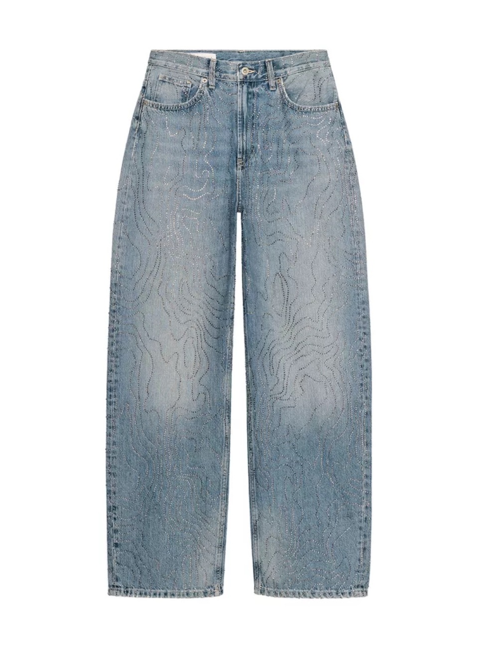 TRF High-Waist Straight Light Blue Jeans with Shiny Details